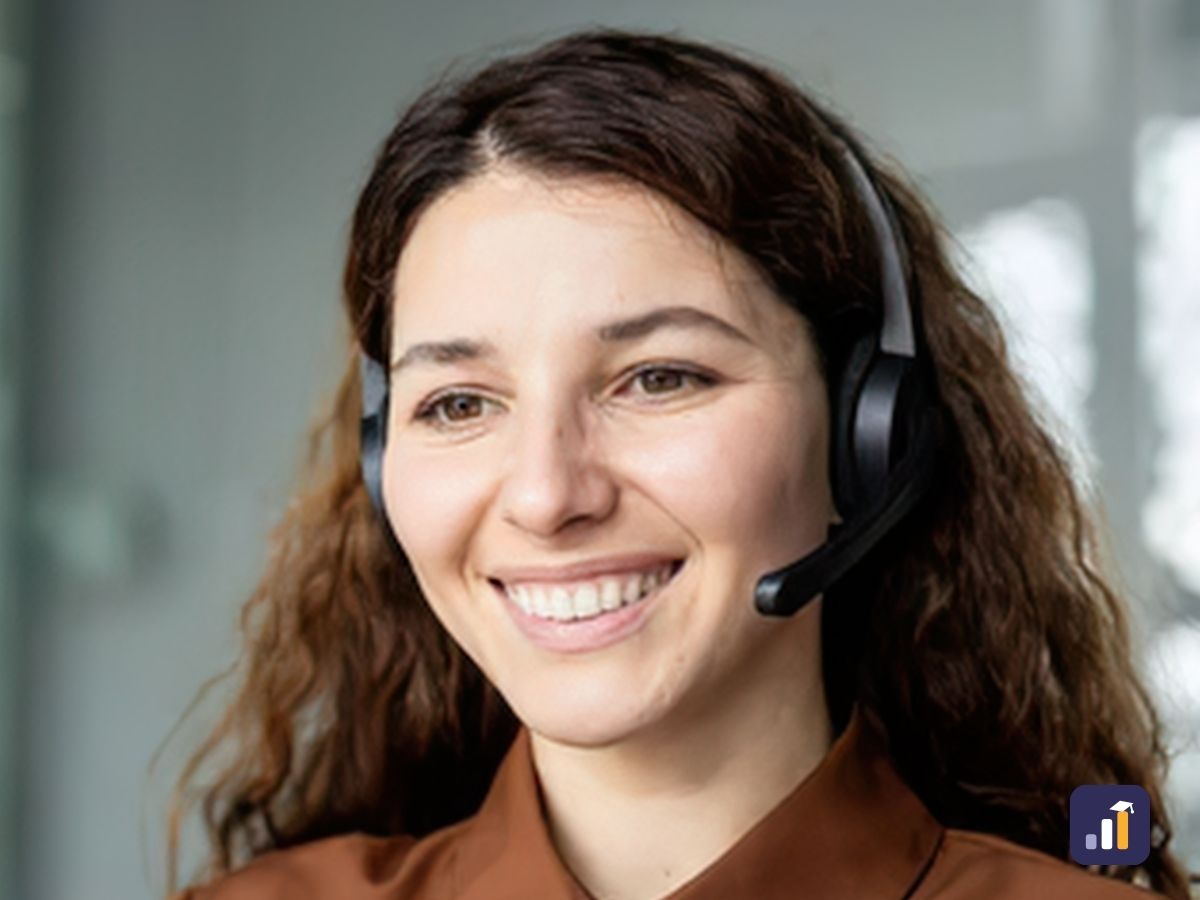 Smiling customer service team member wearing a headset