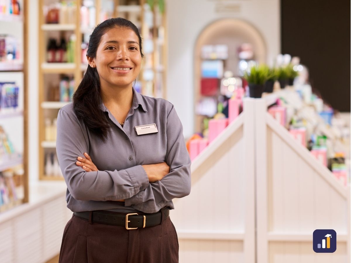 Confident retail store team member standing in the store